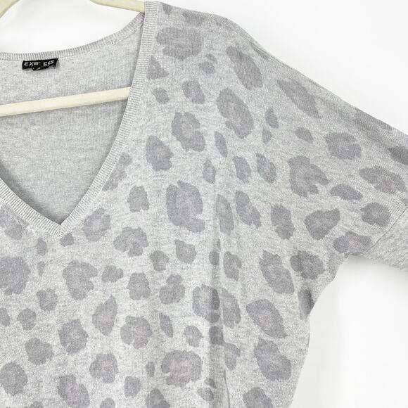 Express Gray Cotton Knit Pullover Animal Print Women's Size Small - Picture 6 of 11